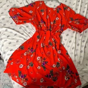 Charming Charlie’s Red Printed Front-Tie Dress